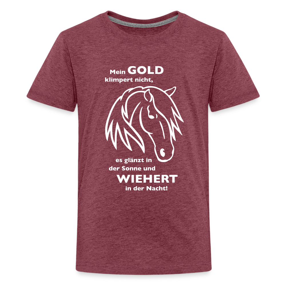 "Mein Gold wiehert" Grafik-Stil - Teenager T-Shirt - Bordeauxrot meliert