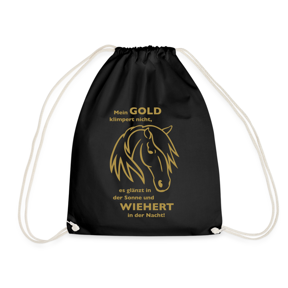 "Mein Gold wiehert" Grafik-Stil - Stallbeutel (gold glänzender Druck) - Schwarz