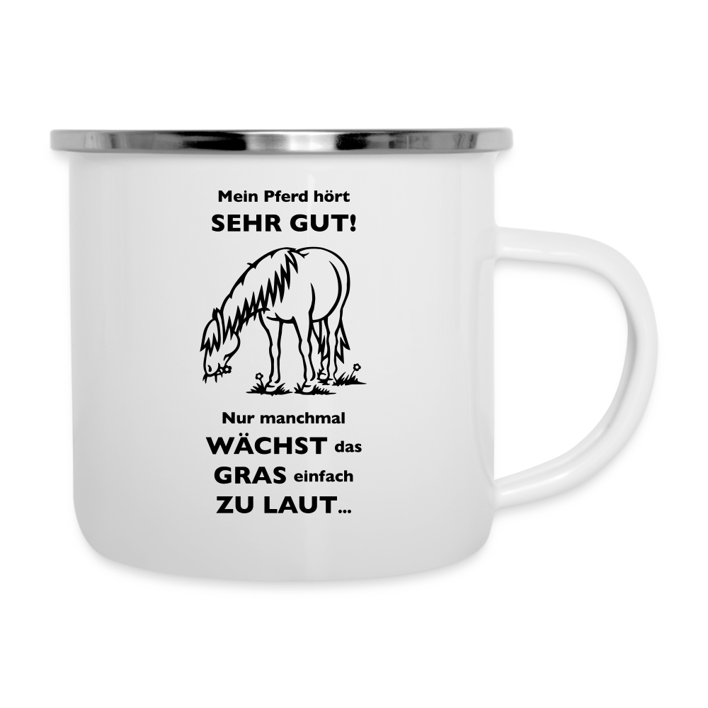 "Lautes Gras" Grafik-Stil - Emaille-Tasse - weiß
