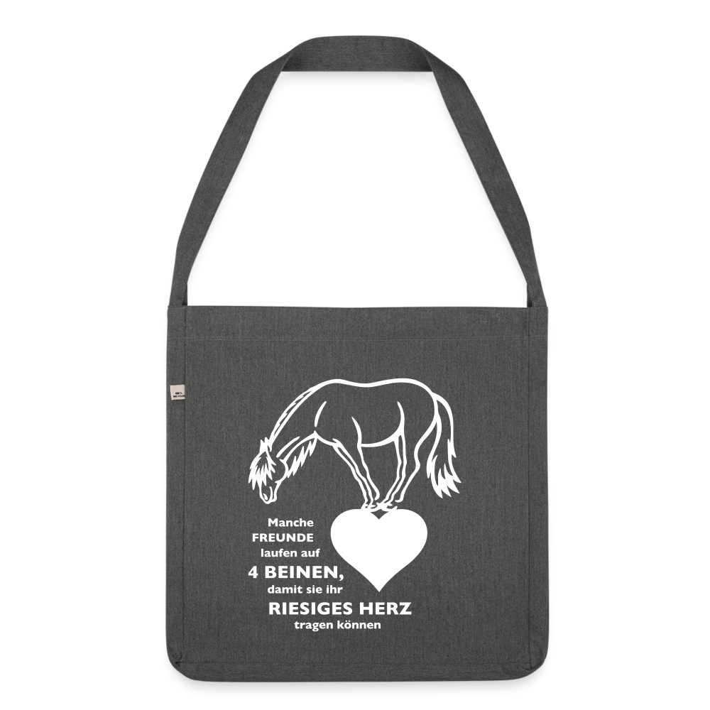 "Freund mit riesigem Herz" Grafik-Stil - Schultertasche - Dunkelgrau meliert