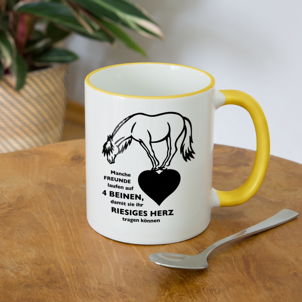 "Freund mit riesigem Herz" Grafik-Stil - Tasse zweifarbig - Weiß/Gelb