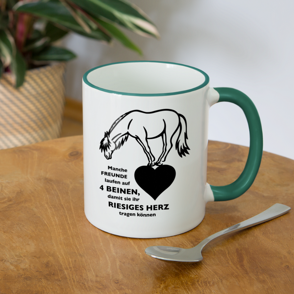 "Freund mit riesigem Herz" Grafik-Stil - Tasse zweifarbig - Weiß/Dunkelgrün