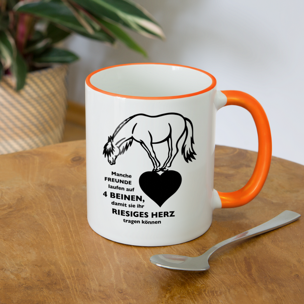 "Freund mit riesigem Herz" Grafik-Stil - Tasse zweifarbig - Weiß/Orange