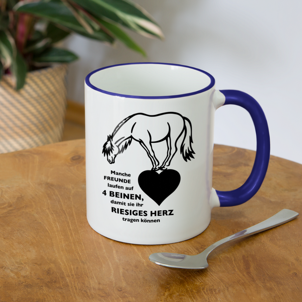 "Freund mit riesigem Herz" Grafik-Stil - Tasse zweifarbig - Weiß/Kobaltblau