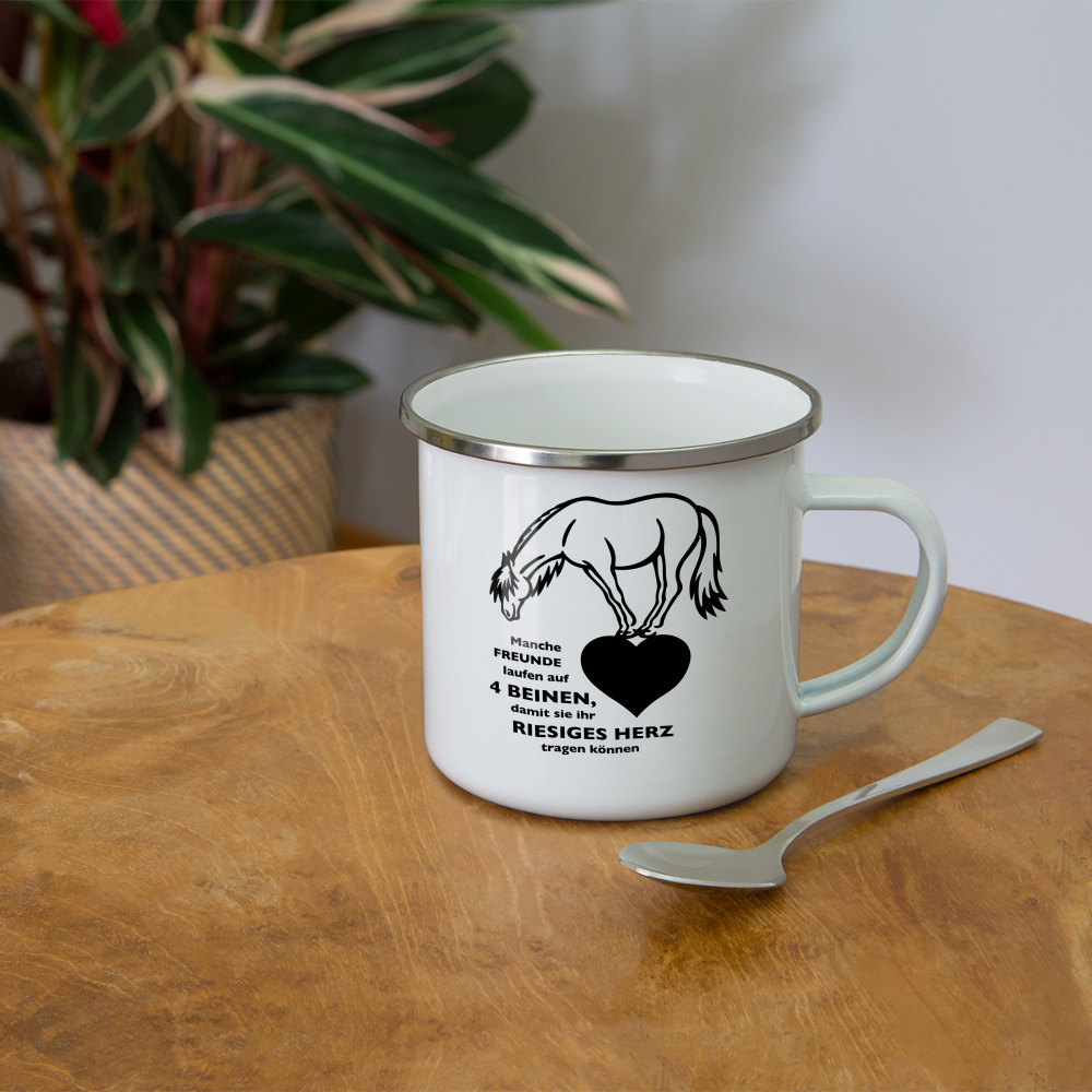 "Freund mit riesigem Herz" Grafik-Stil - Emaille-Tasse - weiß