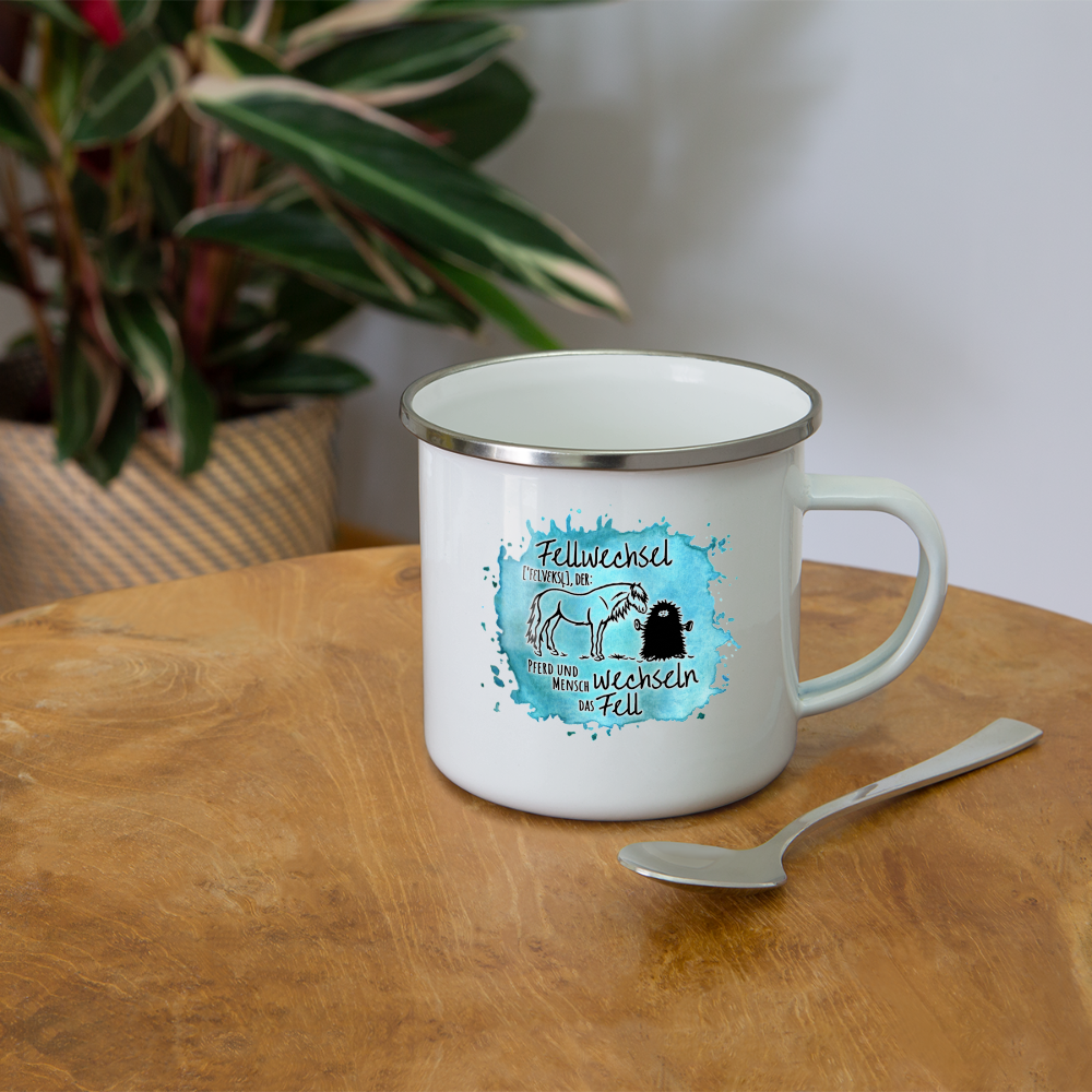 Definition „Fellwechsel" Aquarell-Stil - Emaille-Tasse - weiß