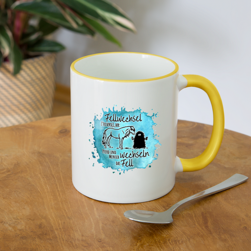 Definition „Fellwechsel" Aquarell-Stil - Tasse zweifarbig - Weiß/Gelb