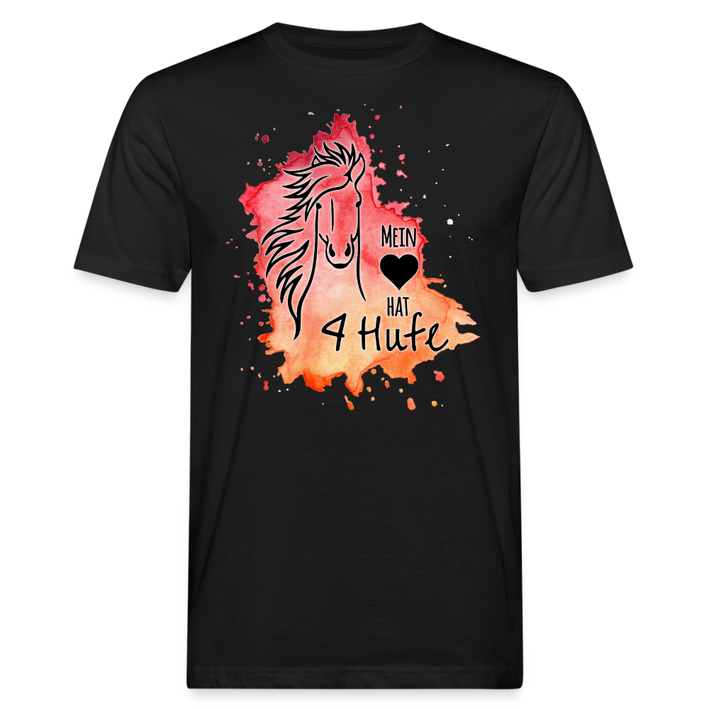 "Mein Herz hat 4 Hufe" Aquarell-Stil - Männer Bio-T-Shirt - Schwarz