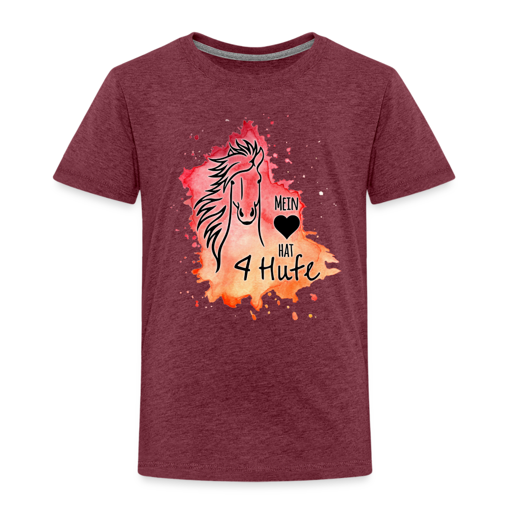 "Mein Herz hat 4 Hufe" Aquarell-Stil - Kinder T-Shirt - Bordeauxrot meliert