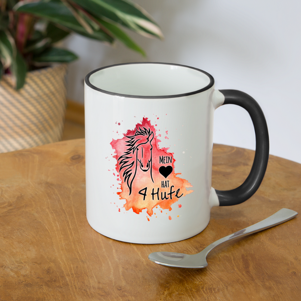 "Mein Herz hat 4 Hufe" Aquarell-Stil - Tasse zweifarbig - Weiß/Schwarz