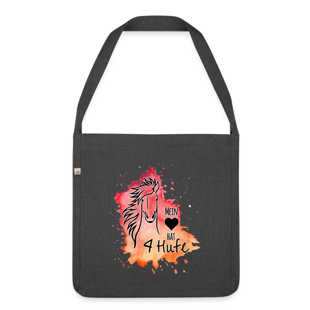 "Mein Herz hat 4 Hufe" Aquarell-Stil - Schultertasche - Schwarz meliert