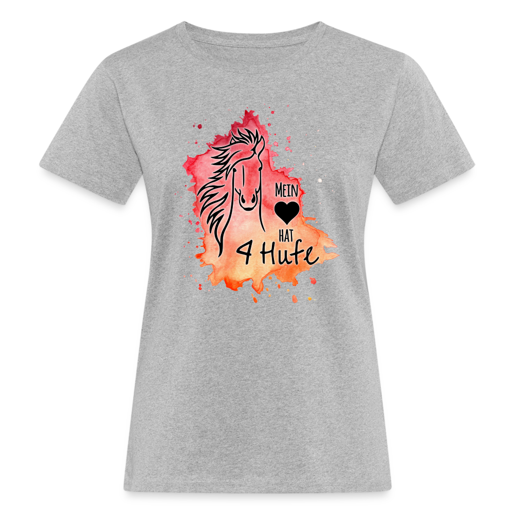 "Mein Herz hat 4 Hufe" Aquarell-Stil - Frauen Bio-T-Shirt - Grau meliert