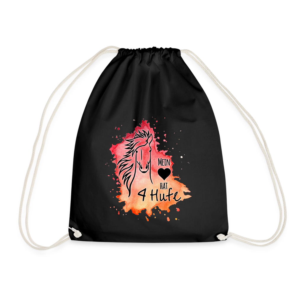 "Mein Herz hat 4 Hufe" Aquarell-Stil - Stallbeutel - Schwarz
