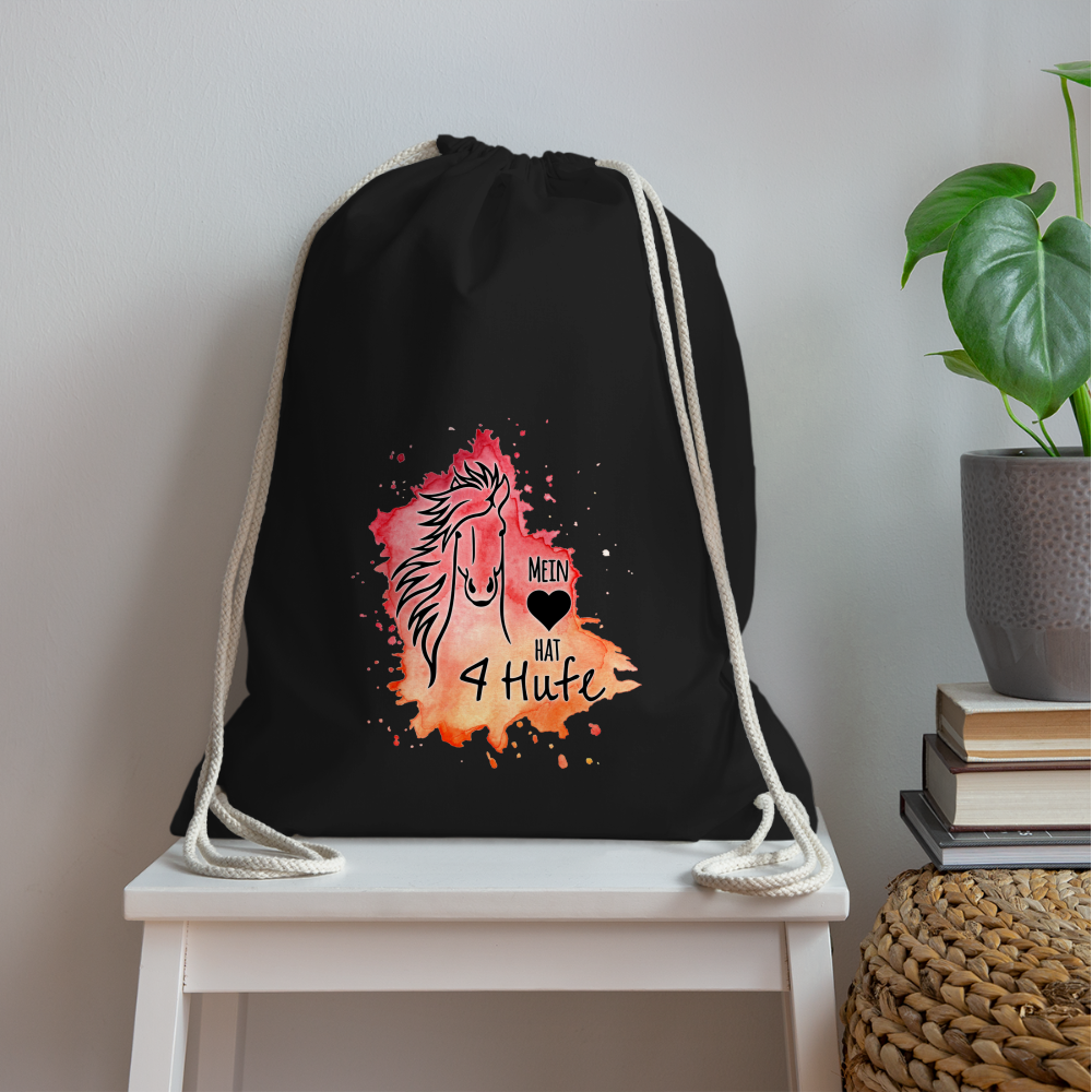 "Mein Herz hat 4 Hufe" Aquarell-Stil - Stallbeutel - Schwarz
