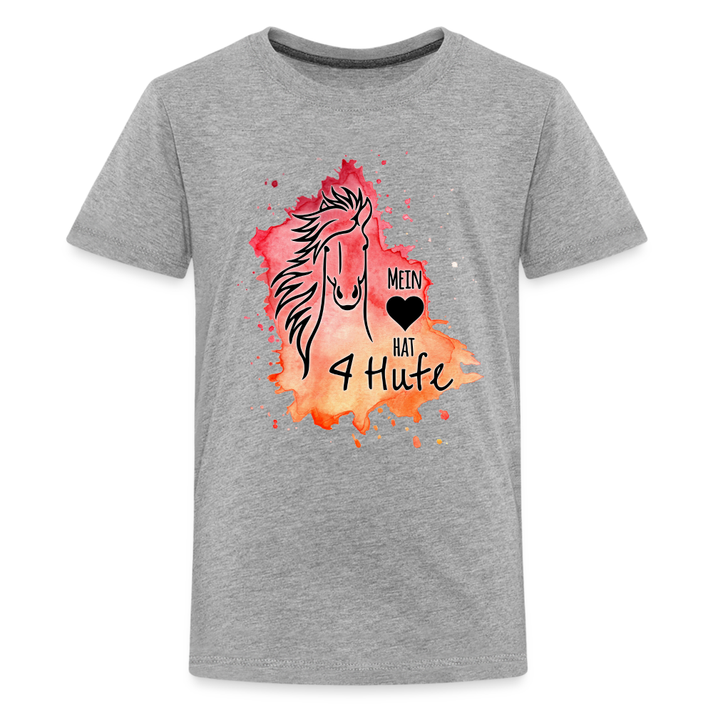 "Mein Herz hat 4 Hufe" Aquarell-Stil - Teenager T-Shirt - Grau meliert