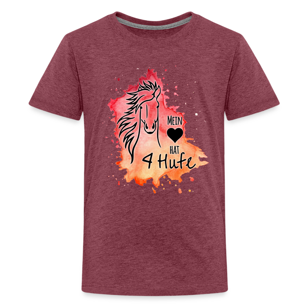 "Mein Herz hat 4 Hufe" Aquarell-Stil - Teenager T-Shirt - Bordeauxrot meliert