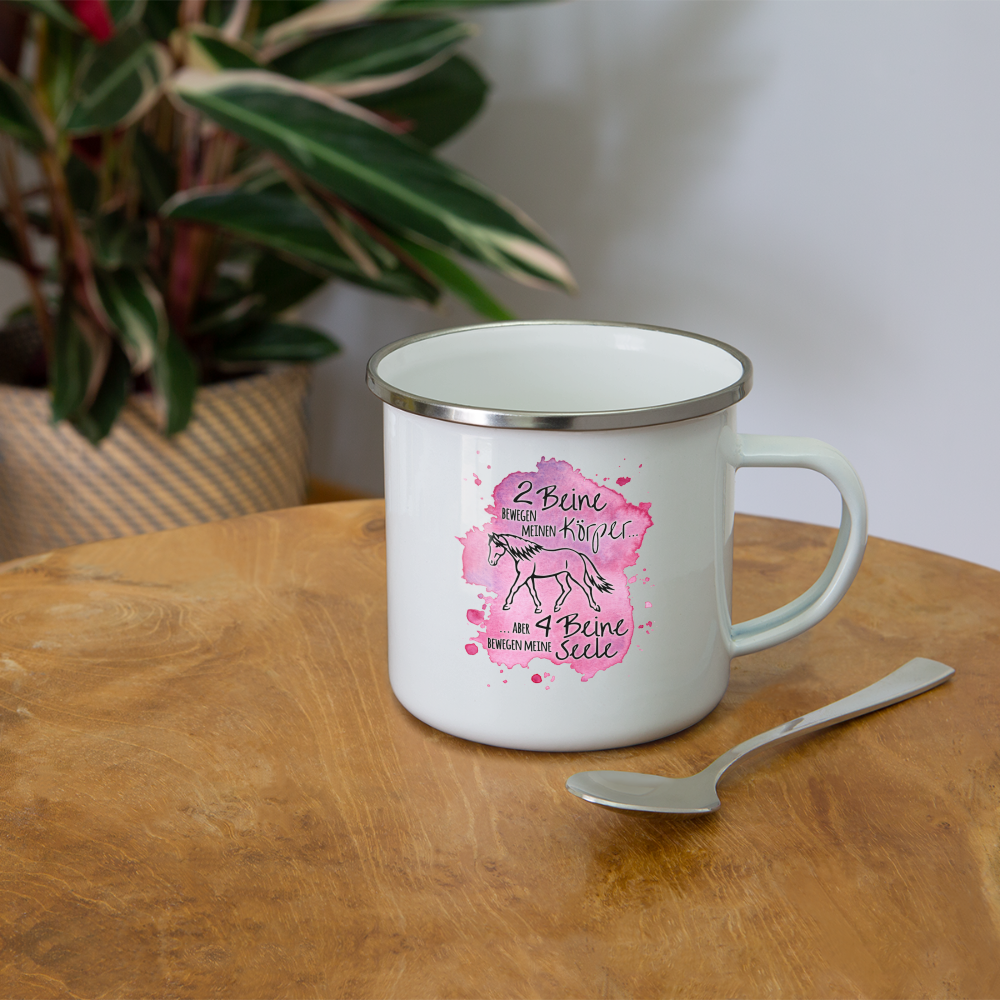"4 Beine bewegen meine Seele" Aquarell-Stil - Emaille-Tasse - weiß