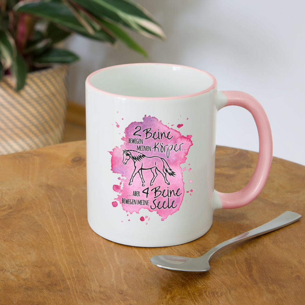 "4 Beine bewegen meine Seele" Aquarell-Stil - Tasse zweifarbig - Weiß/Pink