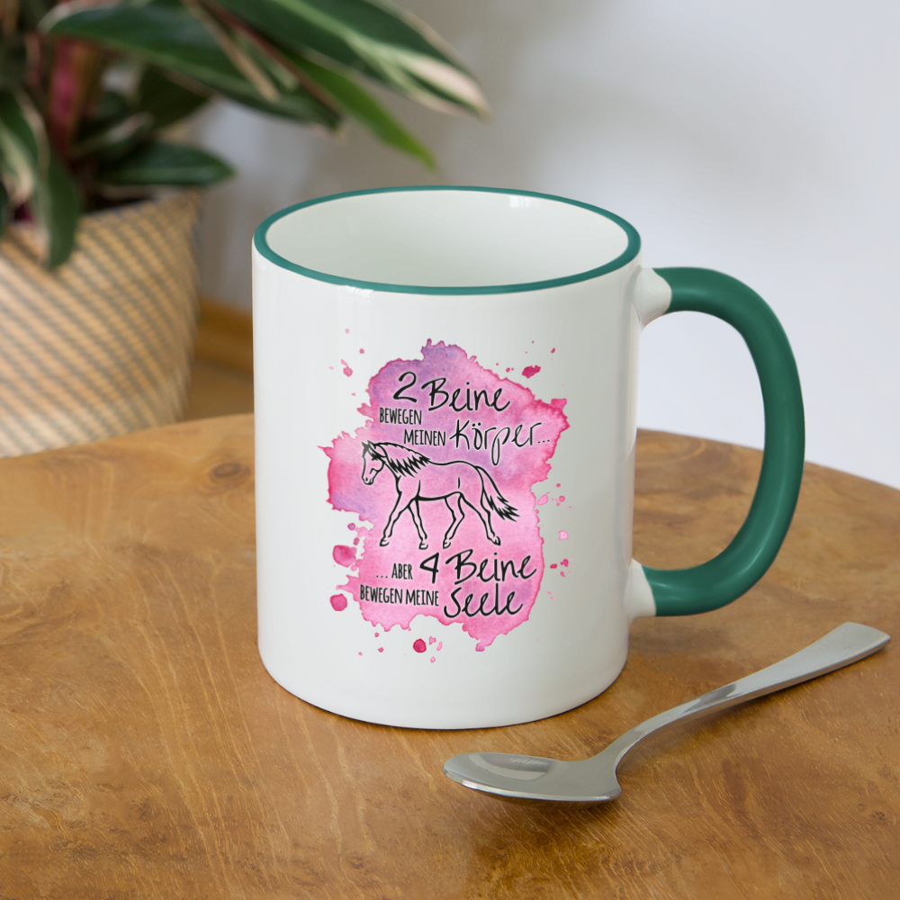 "4 Beine bewegen meine Seele" Aquarell-Stil - Tasse zweifarbig - Weiß/Dunkelgrün