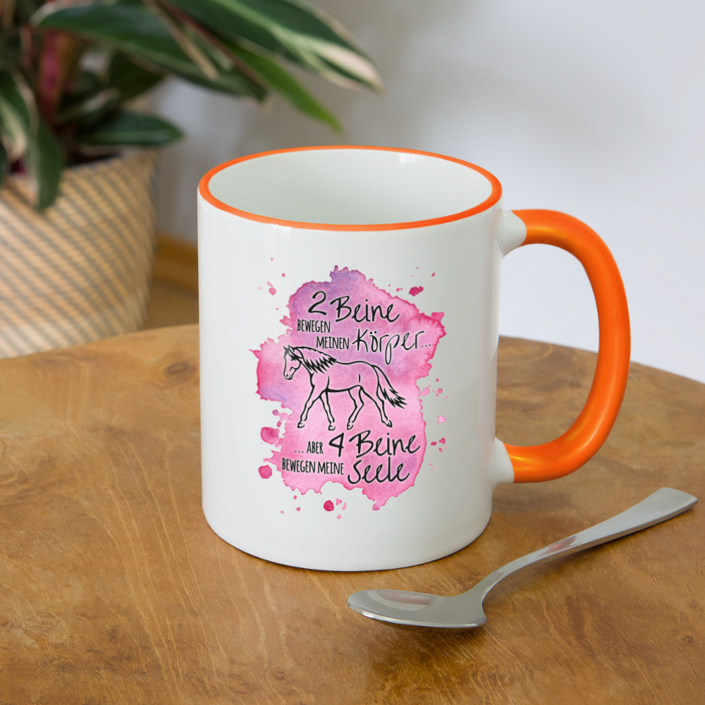 "4 Beine bewegen meine Seele" Aquarell-Stil - Tasse zweifarbig - Weiß/Orange