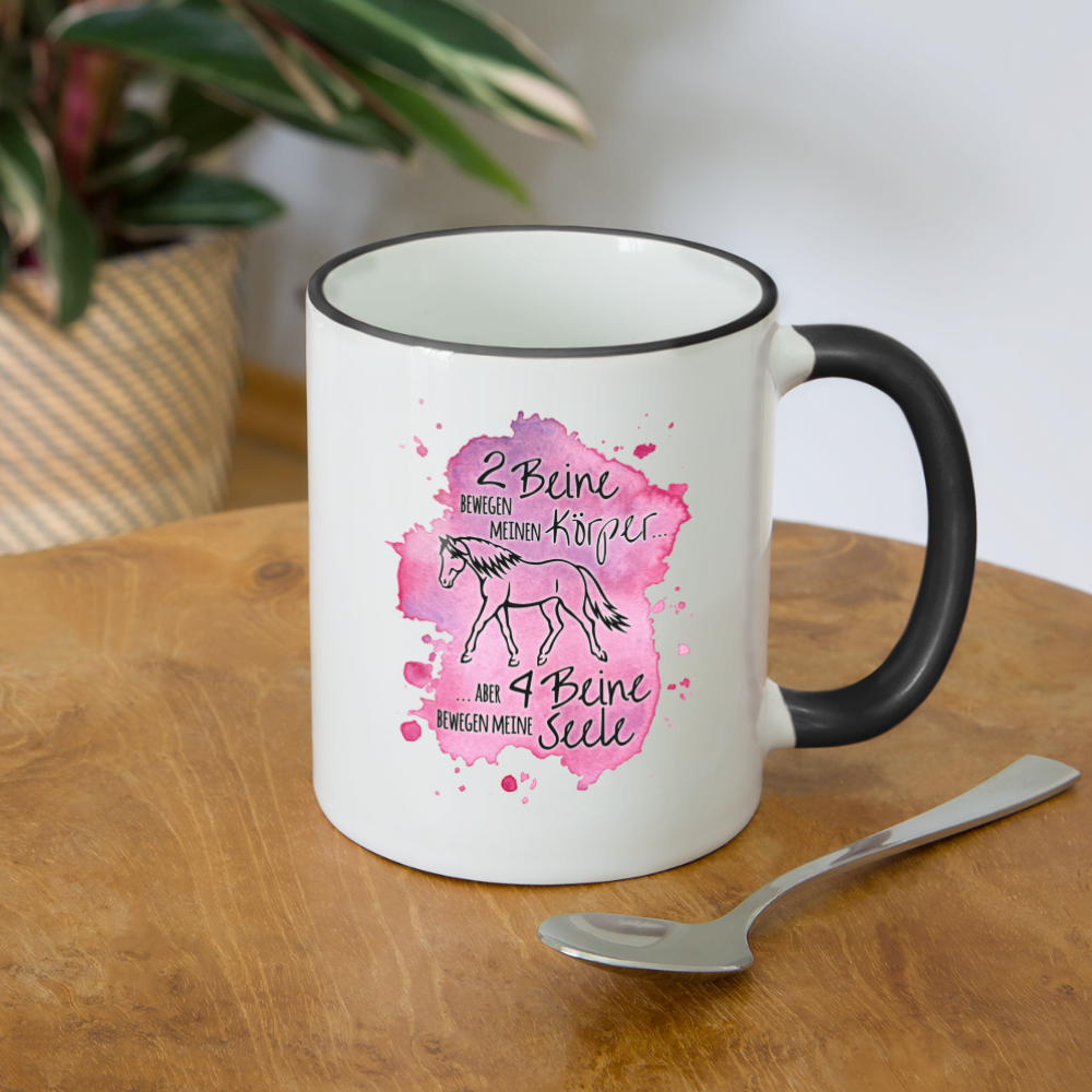 "4 Beine bewegen meine Seele" Aquarell-Stil - Tasse zweifarbig - Weiß/Schwarz