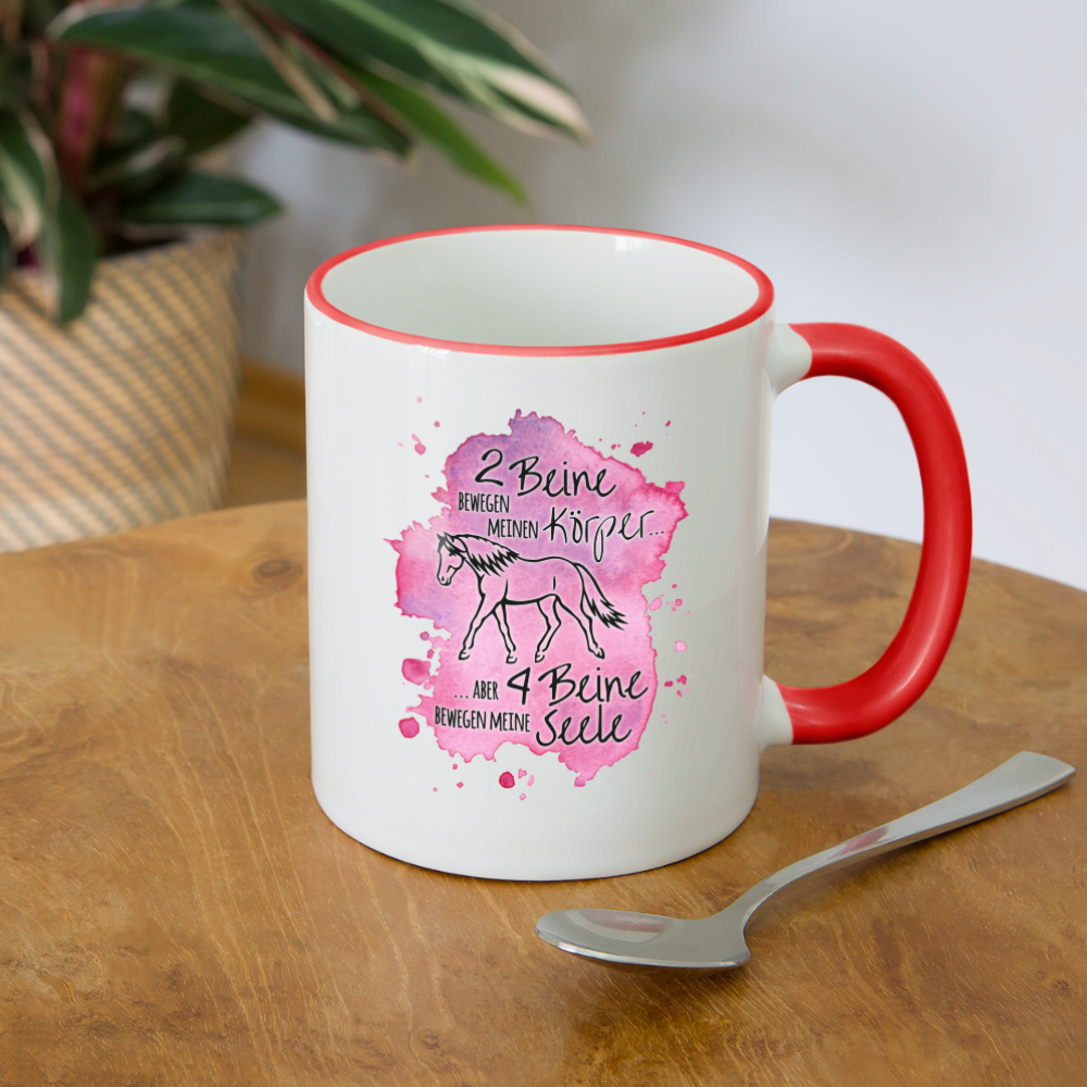 "4 Beine bewegen meine Seele" Aquarell-Stil - Tasse zweifarbig - Weiß/Rot