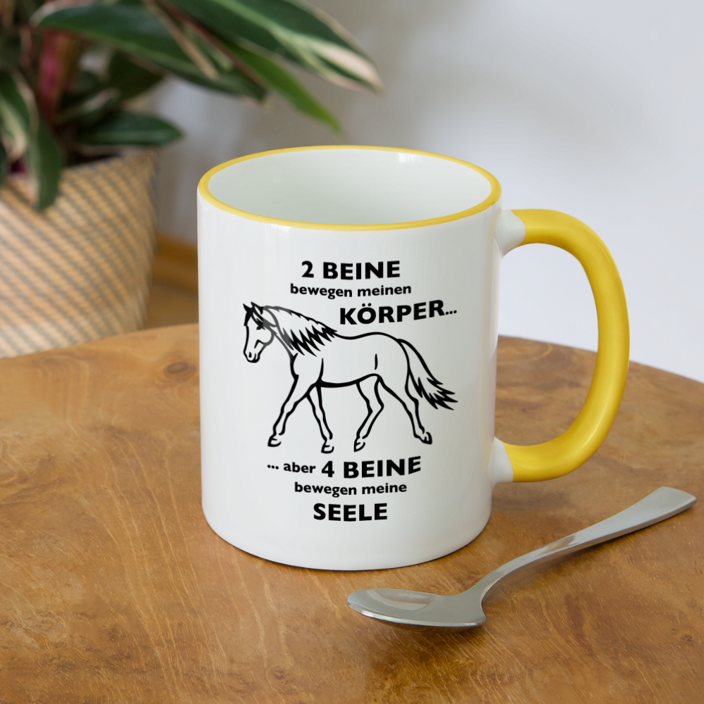 "4 Beine bewegen meine Seele" Grafik-Stil - Tasse zweifarbig - Weiß/Gelb