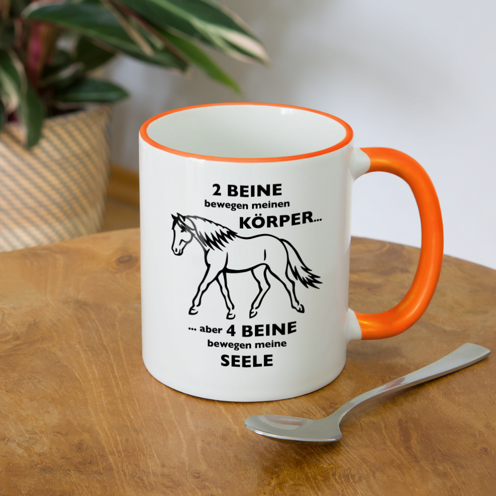 "4 Beine bewegen meine Seele" Grafik-Stil - Tasse zweifarbig - Weiß/Orange