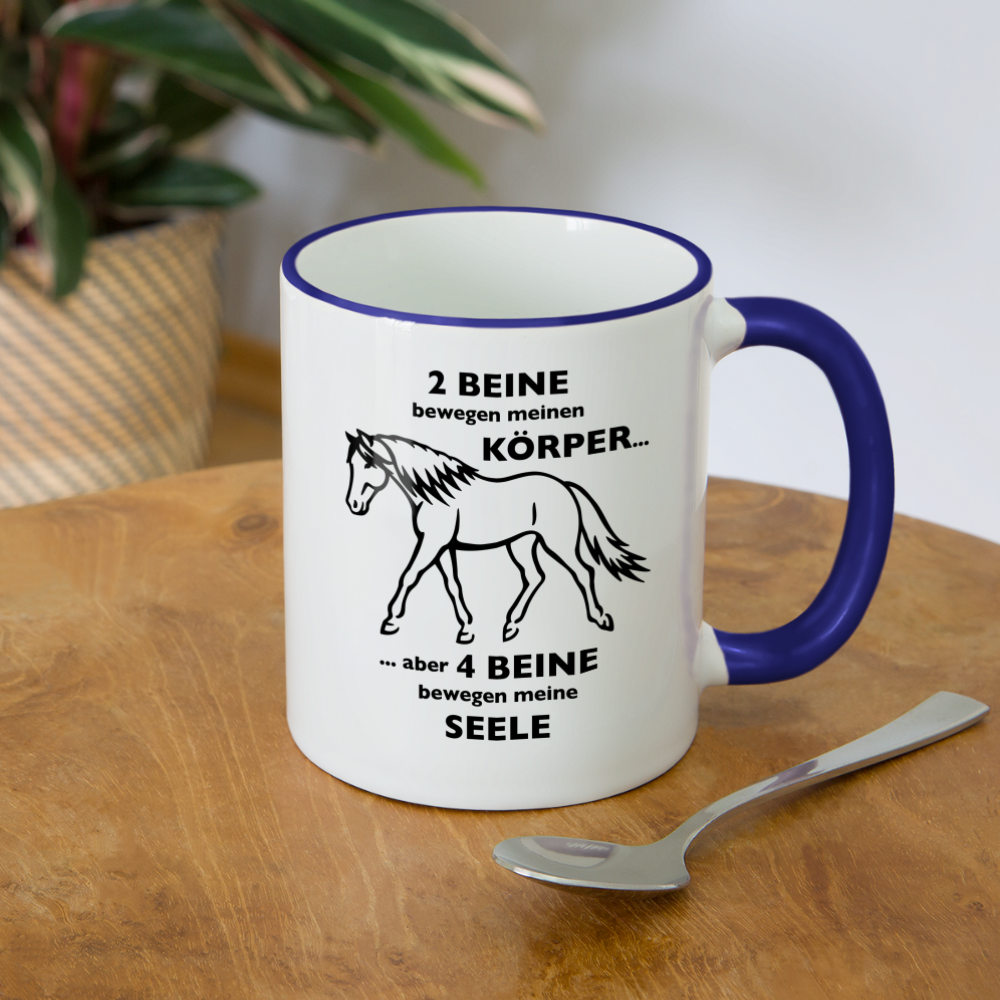 "4 Beine bewegen meine Seele" Grafik-Stil - Tasse zweifarbig - Weiß/Kobaltblau
