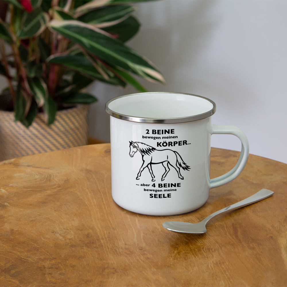 "4 Beine bewegen meine Seele" Grafik-Stil - Emaille-Tasse - weiß