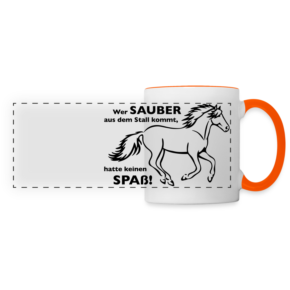 "Dreckspatz" Grafik-Stil - Tasse Panoramadruck - Weiß/Orange