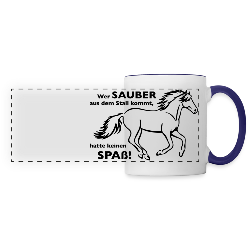 "Dreckspatz" Grafik-Stil - Tasse Panoramadruck - Weiß/Kobaltblau