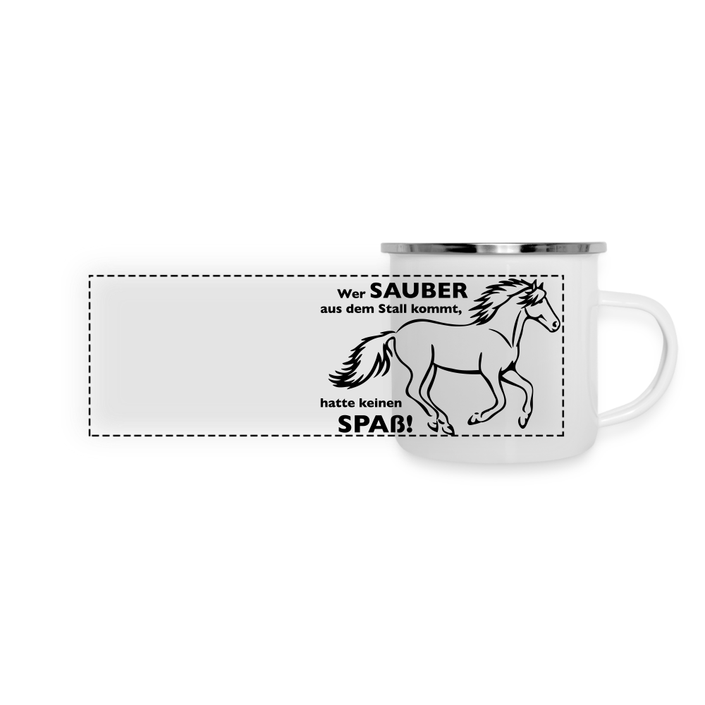 "Dreckspatz" Grafik-Stil - Emaille-Tasse - weiß