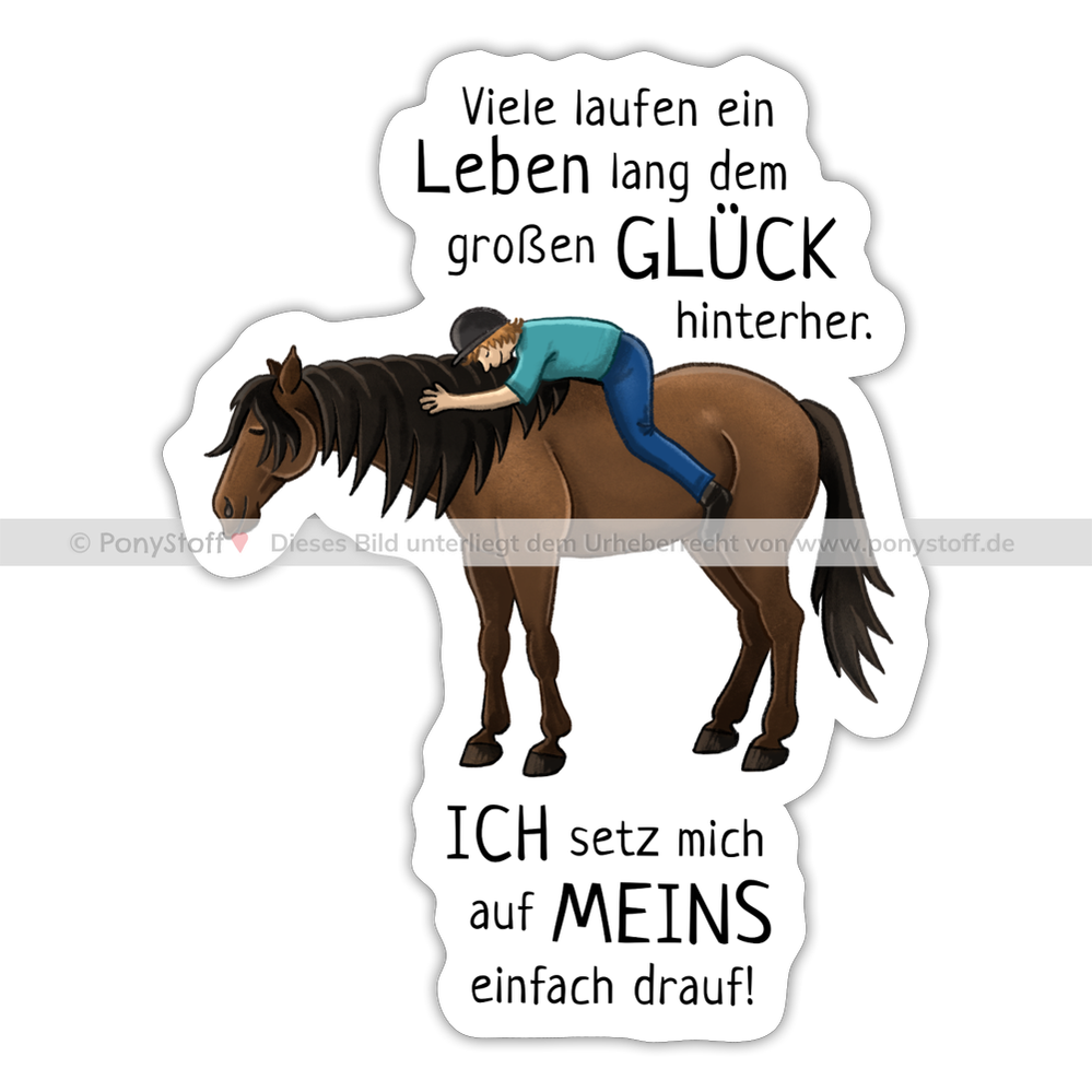 "Auf Pferd & Glück sitzen" Illustrationsstil - Sticker - Mattweiß