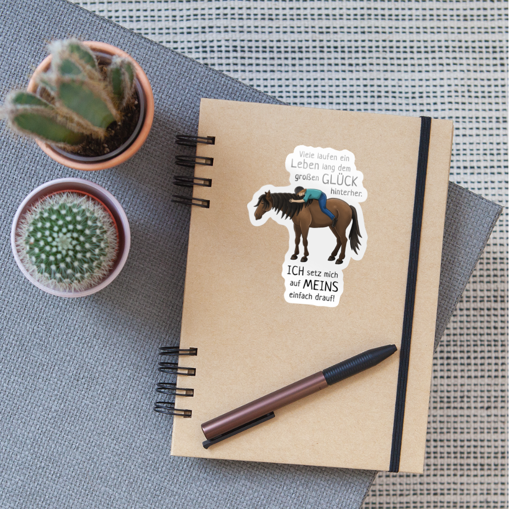 "Auf Pferd & Glück sitzen" Illustrationsstil - Sticker - Weiß glänzend