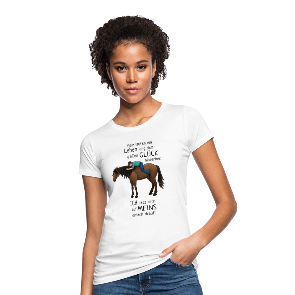 "Auf Pferd & Glück sitzen" Illustrationsstil - Frauen Bio-T-Shirt - weiß