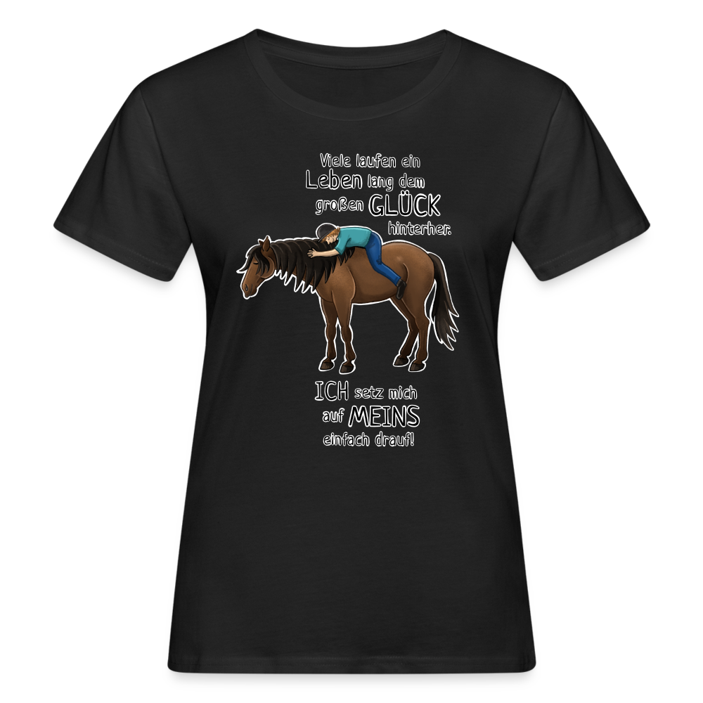 "Auf Pferd & Glück sitzen" Illustrationsstil - Frauen Bio-T-Shirt - Schwarz