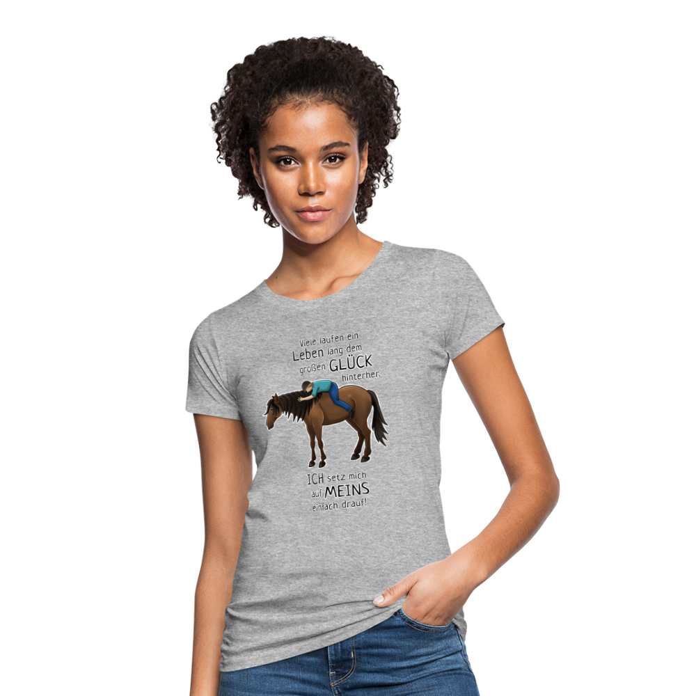 "Auf Pferd & Glück sitzen" Illustrationsstil - Frauen Bio-T-Shirt - Grau meliert