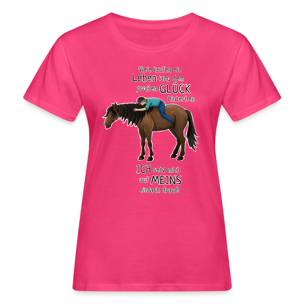 "Auf Pferd & Glück sitzen" Illustrationsstil - Frauen Bio-T-Shirt - Neon Pink