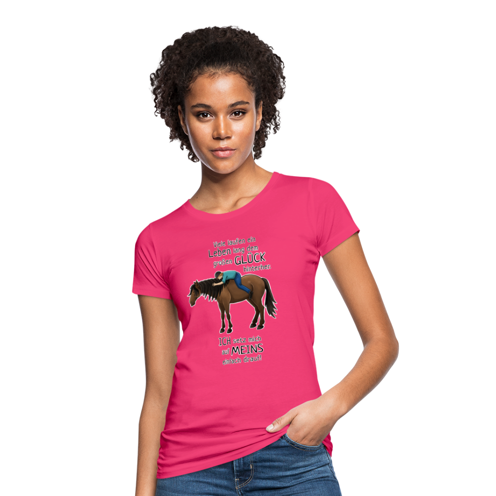 "Auf Pferd & Glück sitzen" Illustrationsstil - Frauen Bio-T-Shirt - Neon Pink