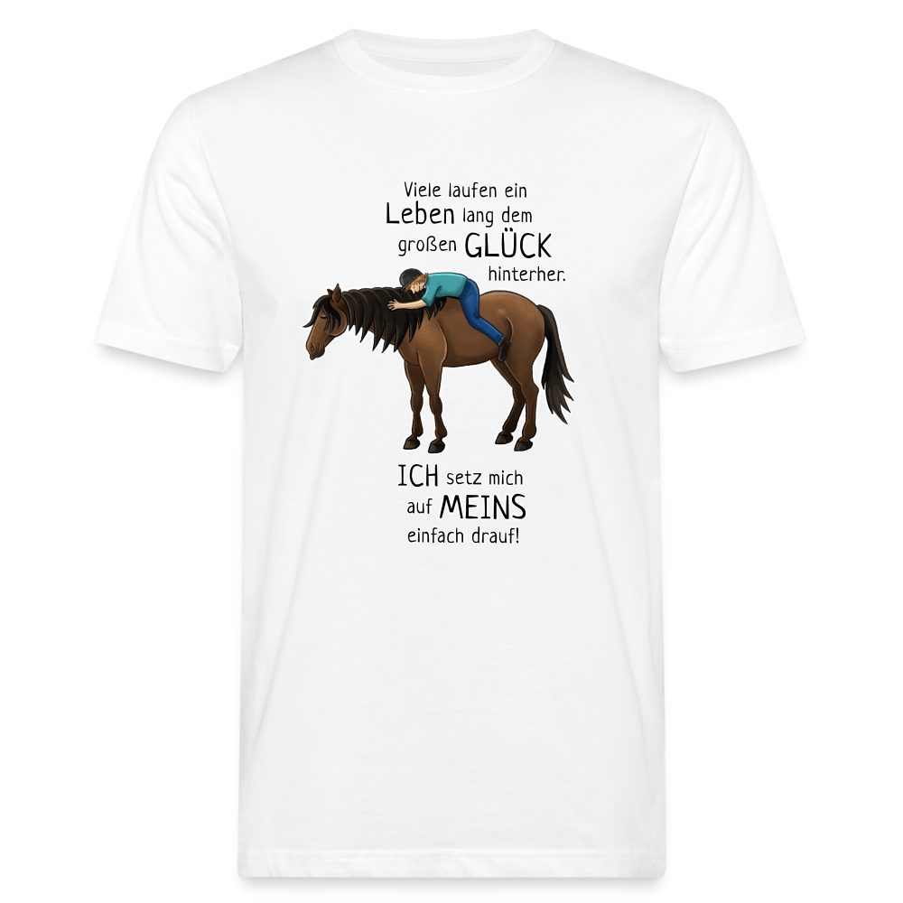 "Auf Pferd & Glück sitzen" Illustrationsstil - Männer Bio-T-Shirt - weiß