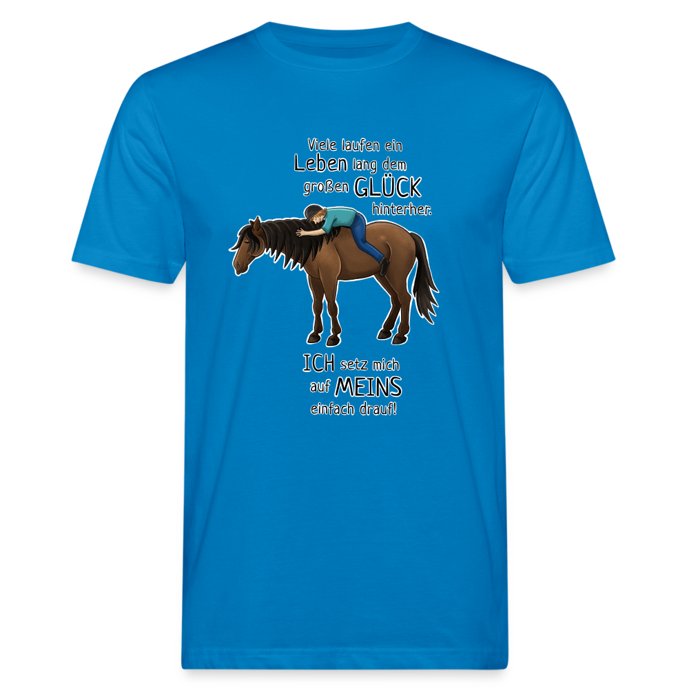 "Auf Pferd & Glück sitzen" Illustrationsstil - Männer Bio-T-Shirt - Pfauenblau