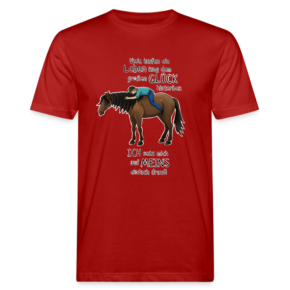 "Auf Pferd & Glück sitzen" Illustrationsstil - Männer Bio-T-Shirt - Dunkelrot