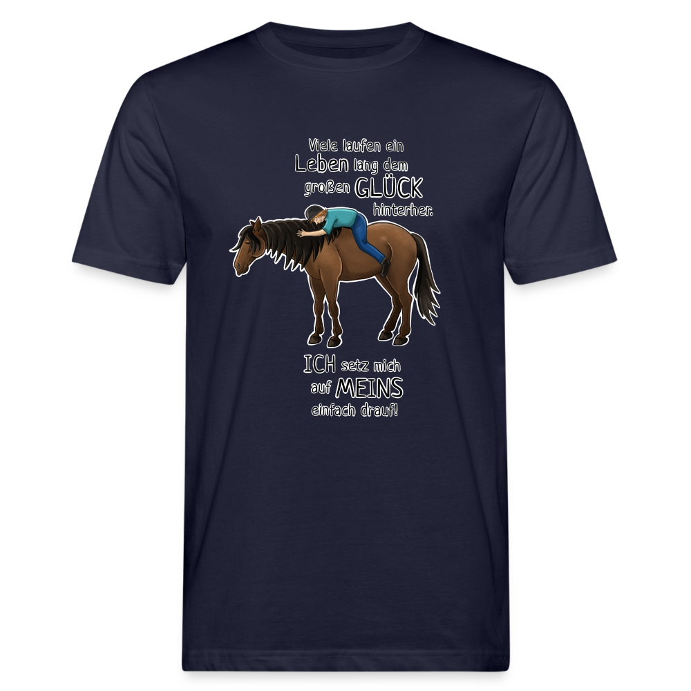 "Auf Pferd & Glück sitzen" Illustrationsstil - Männer Bio-T-Shirt - Navy