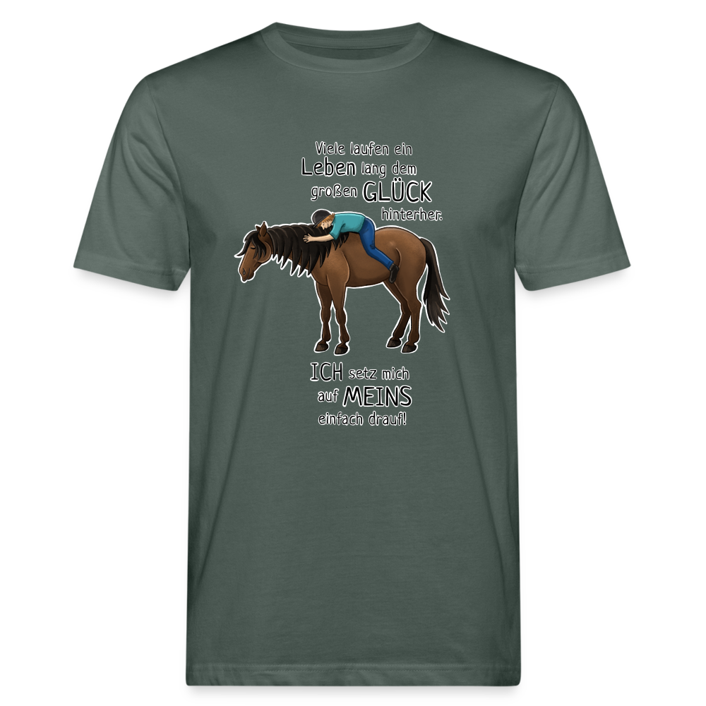 "Auf Pferd & Glück sitzen" Illustrationsstil - Männer Bio-T-Shirt - Graugrün