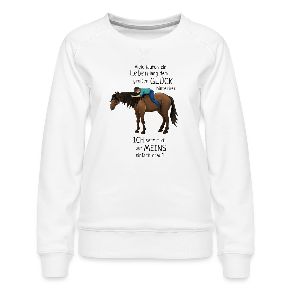 "Auf Pferd & Glück sitzen" Illustrationsstil - Frauen Premium Pullover - weiß