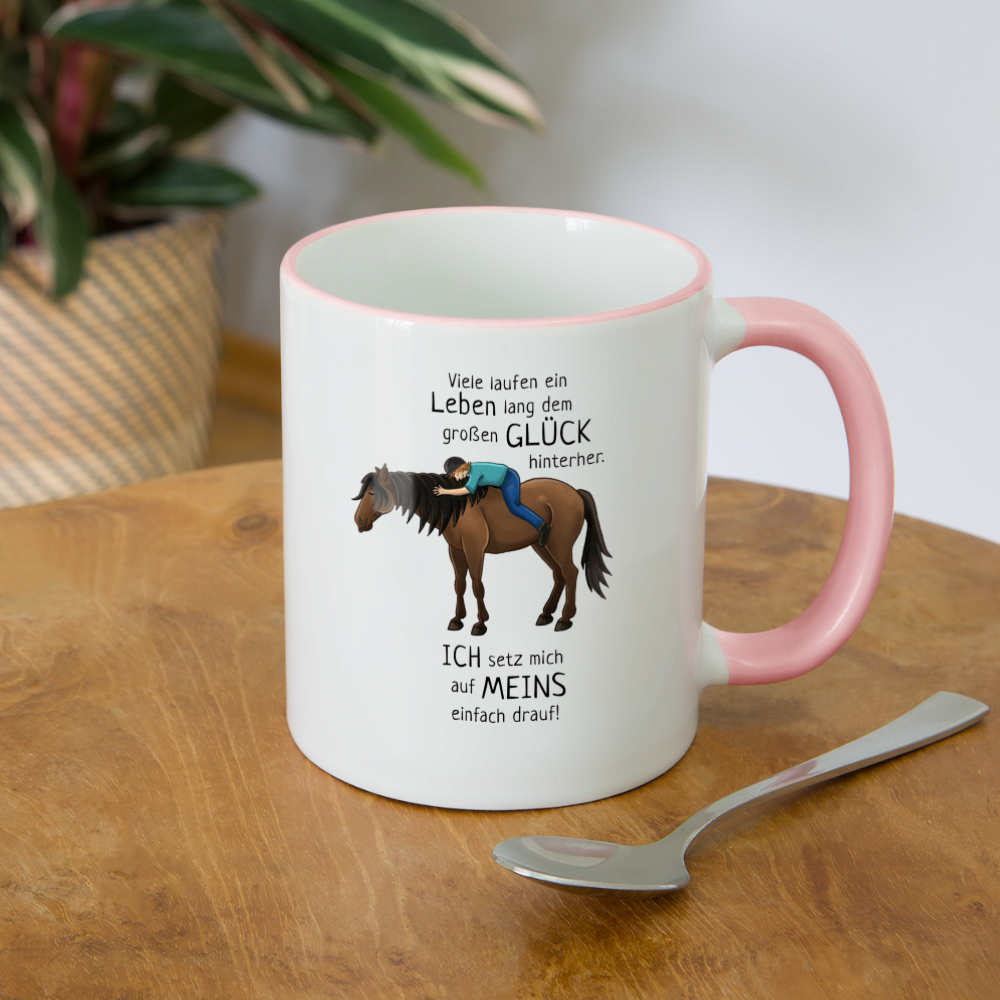 "Auf Pferd & Glück sitzen" Illustrationsstil - Tasse zweifarbig - Weiß/Pink