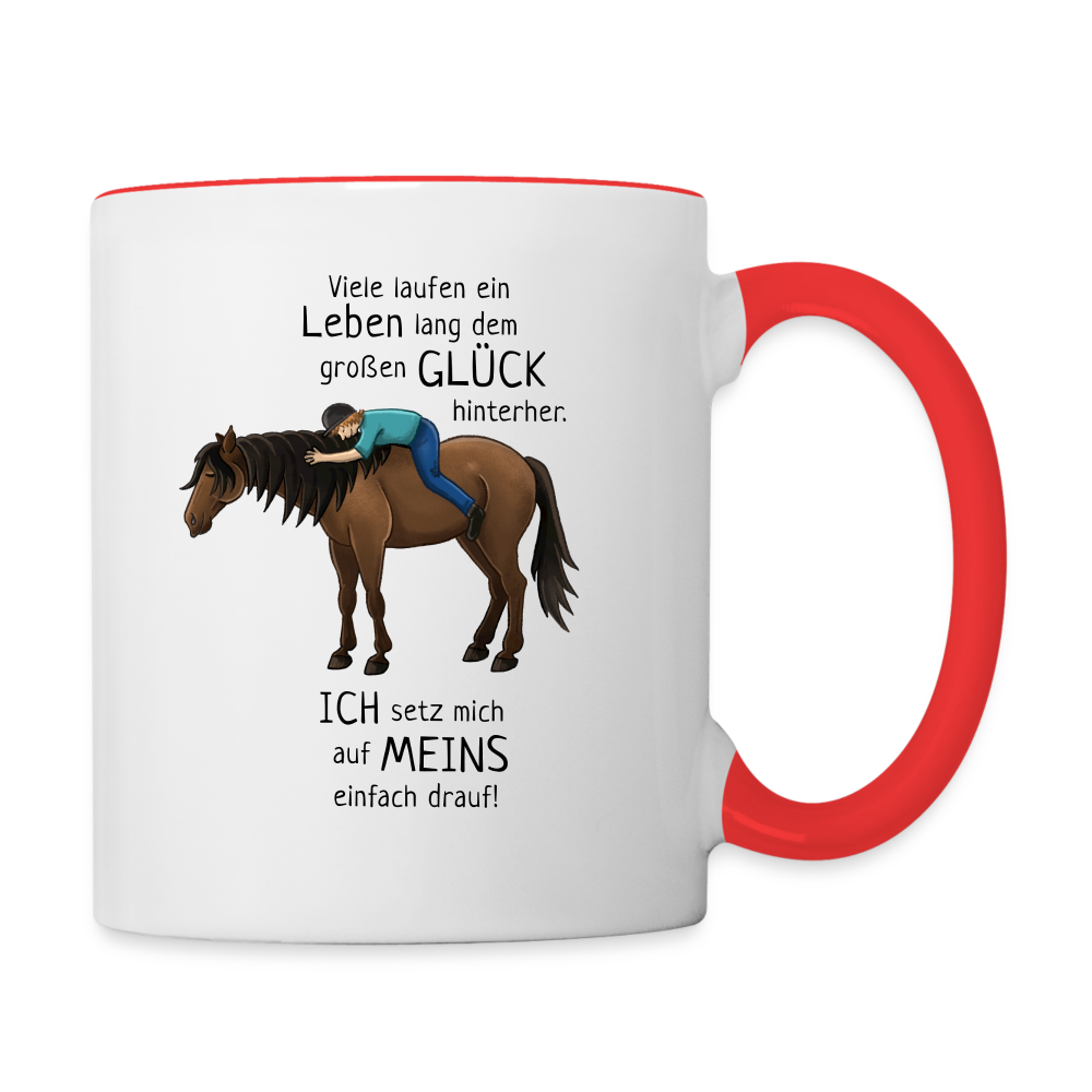 "Auf Pferd & Glück sitzen" Illustrationsstil - Tasse zweifarbig - Weiß/Rot