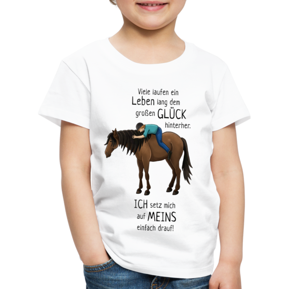 "Auf Pferd & Glück sitzen" Illustrationsstil - Kinder Premium T-Shirt - weiß