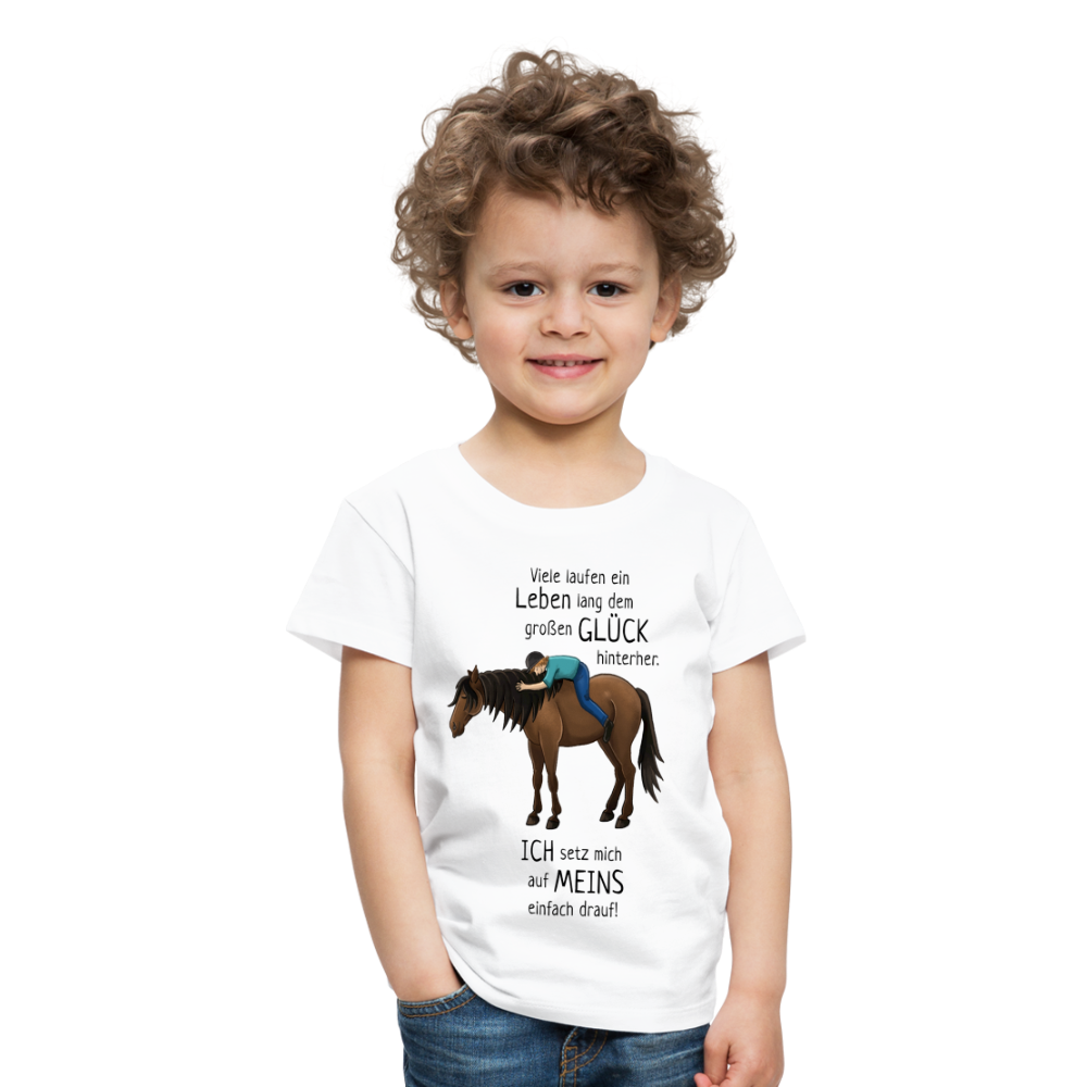 "Auf Pferd & Glück sitzen" Illustrationsstil - Kinder Premium T-Shirt - weiß